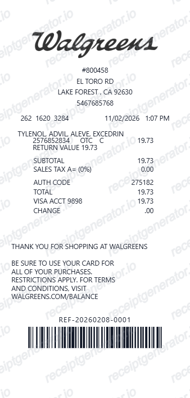 Walgreens receipt generator template preview